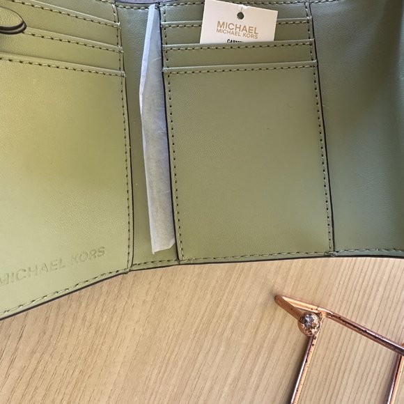 Michael Kors Carmen Medium Flap Satchel/ BLFLD Wallet MK Logo Light Sage NWT - Picture 9 of 11